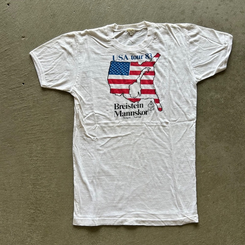 Vintage 80s Breistein Mannskor Shirt Size Small White 1983 USA Tour Choir Norway
